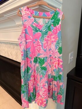 Lilly Pulitzer Pink Green Blue Tropical Floral Kids Dress